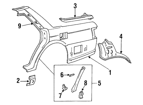 1991 Lexus ES250 Quarter Panel & Components Lock Assembly Diagram for 77037-38010