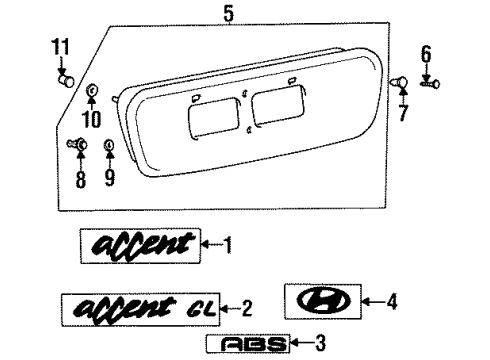 1998 Hyundai Accent Exterior Trim - Trunk Lid Nut Diagram for 13385-05001