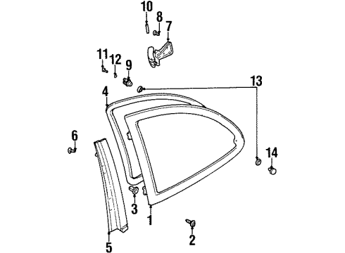 2001 Daewoo Lanos Quarter Panel - Glass & Hardware NUT, Quarter Window Diagram for 90047124