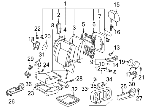 2004 Toyota Sienna Front Seat Components Recliner Handle Diagram for 72525-47020-C0