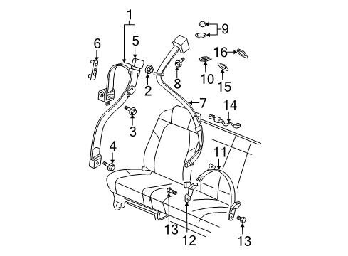 2004 Buick Rendezvous Rear Seat Belts Belt & Retractor Nut Diagram for 11609833