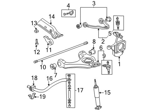 2000 Chevrolet Tahoe Front Suspension Components, Lower Control Arm, Upper Control Arm, Stabilizer Bar Front Shock Absorber Kit Diagram for 12477738