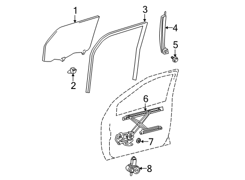 2005 Scion xB Front Door Door Glass Clip Diagram for 62367-60030