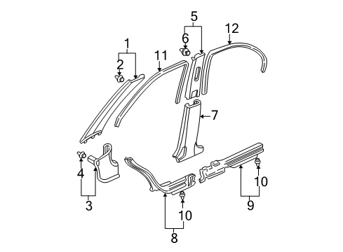 2002 Honda Civic Interior Trim - Pillars, Rocker & Floor Garnish Assy., R. Center Pillar (Upper) *NH220L* (CLEAR GRAY) Diagram for 84111-S5A-003ZA