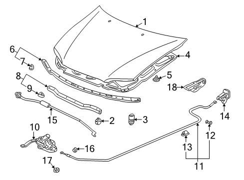 1999 Honda Odyssey Hood & Components Stay, Hood Opener Diagram for 74145-S0X-A00