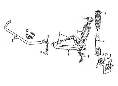 1997 Geo Tracker Front Suspension Components, Lower Control Arm, Stabilizer Bar Front Chassis Springs Diagram for 30019028