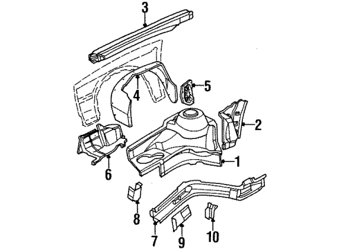 1986 Chevrolet Cavalier Structural Components & Rails Panel-Front Wheelhouse Diagram for 14053715