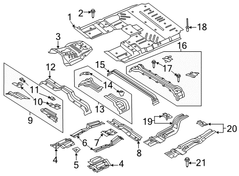 2020 Ford Expedition Floor & Rails Rear Crossmember Diagram for JL1Z-4010952-A