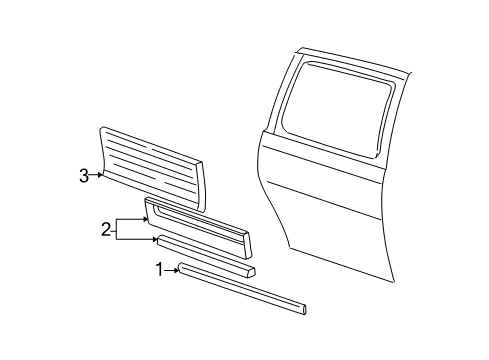 2004 Ford Freestar Exterior Trim - Side Loading Door Body Side Molding Diagram for 4F2Z-1725557-CAPTM