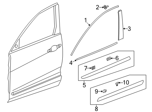 2021 Acura RDX Exterior Trim - Front Door Garnish Assembly Right, Front Dr Diagram for 75312-TJB-A01