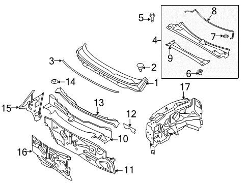 2011 Nissan Murano Cowl Insulator-Cowl Top Diagram for 66891-1AA0A