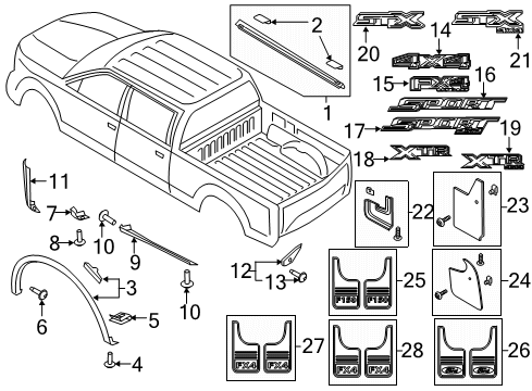 2017 Ford F-150 Exterior Trim - Pick Up Box Rear Molding Diagram for FL3Z-1029038-A