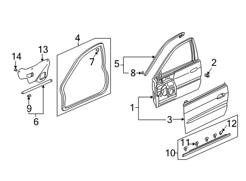 1999 Acura TL Front Door Molding Assembly, Right Front Door Diagram for 72410-S0K-A01
