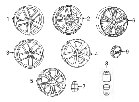2012 Jeep Grand Cherokee Wheels, Covers & Trim Wheel-Aluminum Diagram for 1HX64GSAAC