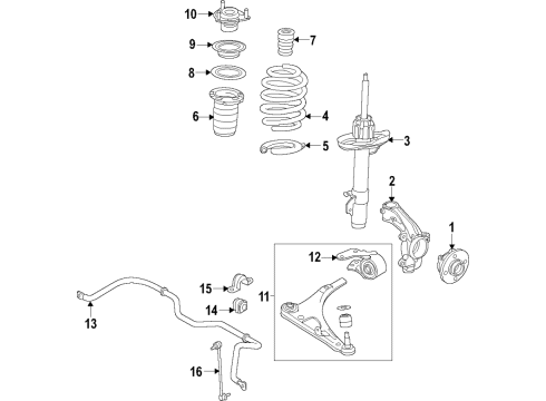 2019 Honda Ridgeline Front Suspension Components, Lower Control Arm, Stabilizer Bar Shock Absorber Unit, Right Front Diagram for 51611-T6Z-A02