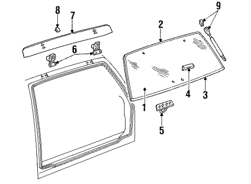 1991 GMC S15 Jimmy Tail Gate - Glass & Hardware Strut, End Gate Window Diagram for 15688545