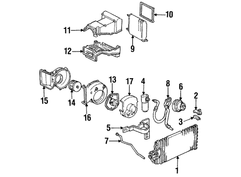 1992 Chevrolet Blazer A/C Condenser, Compressor & Lines Case, A/C Evap Diagram for 52470824