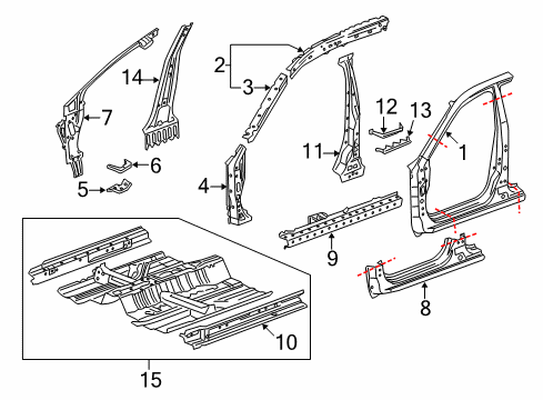 2015 Honda Crosstour Aperture Panel, Center Pillar, Floor & Rails, Hinge Pillar, Rocker Panel, R. Side Sill Diagram for 04631-TP6-A00ZZ