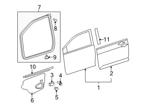 2008 Toyota Yaris Front Door & Components, Exterior Trim Outer Panel Diagram for 67111-52180
