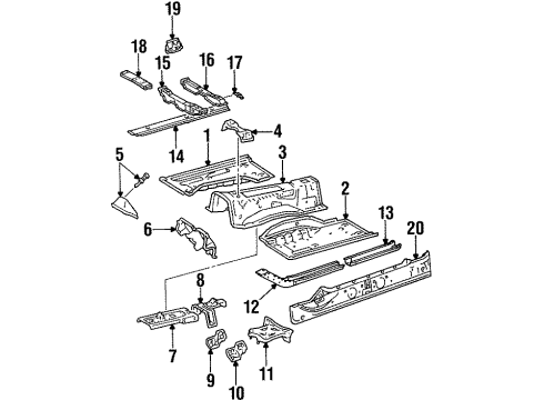 1994 Toyota Supra Pillars, Rocker & Floor - Floor & Rails Member Sub-Assy, Engine Rear Mounting Diagram for 57255-24061