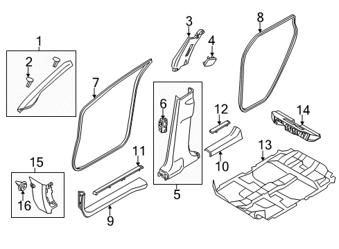 2014 Nissan Murano Interior Trim - Pillars, Rocker & Floor Cap-Pillar Diagram for 76988-CC20D