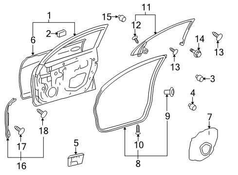 2009 Lexus GS350 Front Door Weatherstrip, Front Door, No.3 RH Diagram for 67865-30040