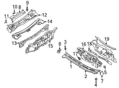 2001 Kia Spectra Cowl Dash Assembly-INSULATOR, Inner Diagram for 0K2A168611R