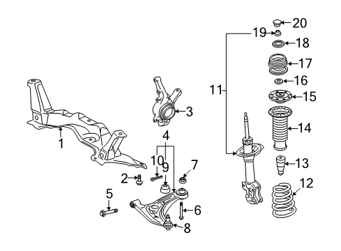 2009 Toyota Yaris Front Suspension Components, Lower Control Arm, Stabilizer Bar Strut Diagram for 48520-59365