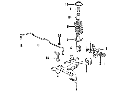 2002 Hyundai Accent Front Suspension Components, Lower Control Arm, Stabilizer Bar Strut Assembly, Front, Right Diagram for 54660-25550