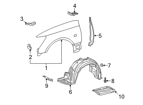 2006 Lexus LS430 Fender & Components Liner, Front Fender, RH Diagram for 53805-50030