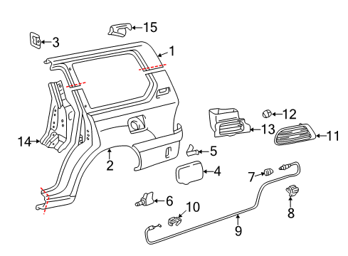 2006 Toyota Land Cruiser Quarter Panel & Components Lock Sub-Assy, Fuel Filler Opening Lid Diagram for 77037-60031
