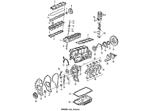 1993 Pontiac Grand Am Engine Parts, Mounts, Cylinder Head & Valves, Camshaft & Timing, Exhaust Camshaft, Intake Camshaft, Oil Pan, Oil Pump, Crankshaft & Bearings, Pistons, Rings & Bearings Gasket Kit, Engine Overhaul Diagram for 12356553