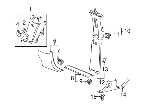 2006 Hummer H3 Interior Trim - Pillars, Rocker & Floor Molding Asm-Windshield Side Garnish *Gray Y Diagram for 15891216