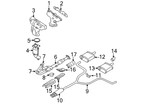 2011 Nissan Altima Exhaust Components, Exhaust Manifold Catalytic Converter Assembly Diagram for 208A3-ZN80A