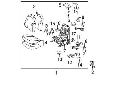 2007 Toyota Yaris Front Seat Components Inner Cover Diagram for 71862-52170-B0