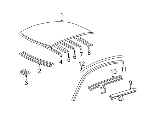 2000 Toyota Avalon Roof & Components, Exterior Trim Drip Rail Diagram for 75551-AC010