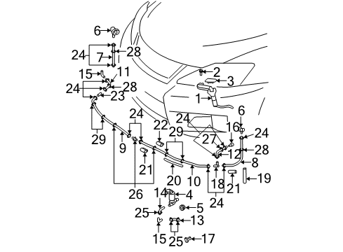 2008 Lexus IS F Headlamp Washers/Wipers Hose Diagram for 90075-15047