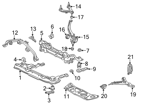2001 Acura RL Front Suspension Components, Lower Control Arm, Upper Control Arm, Stabilizer Bar Insulator C, Sub-Frame Mounting (Upper) Diagram for 50281-SZ3-000