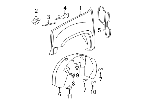 2008 Cadillac Escalade EXT Fender & Components Fender Diagram for 22977479