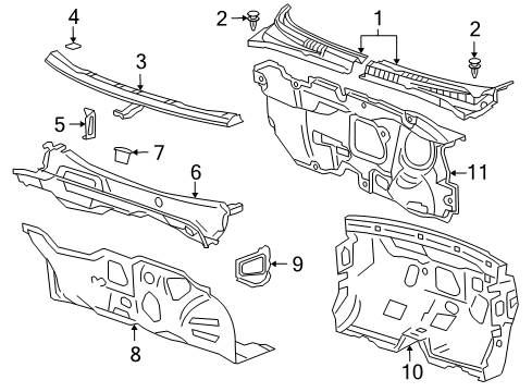 2013 Chevrolet Cruze Cowl Plenum Panel Insulator Diagram for 93740116