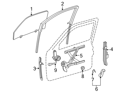 2009 Toyota Tacoma Rear Door Door Glass Diagram for 68101-04081