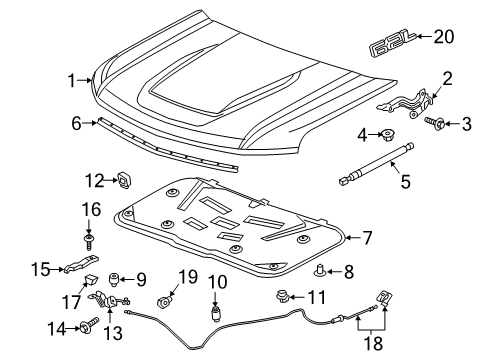 2019 Chevrolet Silverado 1500 LD Hood & Components Release Lever Diagram for 84129825