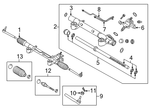 2016 Infiniti QX50 P/S Pump & Hoses, Steering Gear & Linkage Power Steering Gear & Linkage Assembly Diagram for 49001-1BA2B