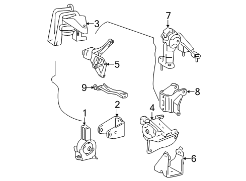 2006 Toyota Corolla Engine & Trans Mounting Bracket Diagram for 12511-88601