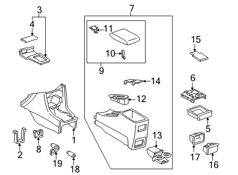2001 Toyota Camry Center Console Cup Holder Diagram for 58837-AA011-B0