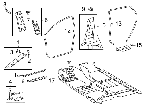 2009 Toyota Matrix Interior Trim - Pillars, Rocker & Floor Cluster Assembly Screw Diagram for 90167-A0002