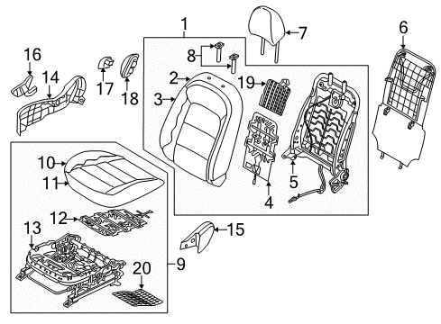 2015 Kia Forte Koup Passenger Seat Components Cushion Assembly-Front Seat Diagram for 88200A7860K3F