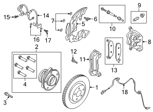 2020 Lincoln Aviator Brake Components Front Hub & Bearing Diagram for LB5Z-1109-A