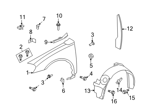 2014 Chevrolet Impala Limited Fender & Components Bracket Asm-Front Fender Rear Center Diagram for 10333971