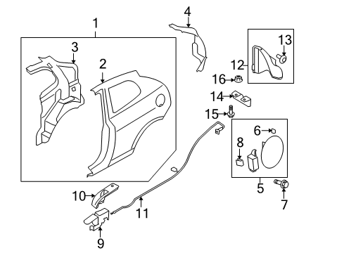 2007 Hyundai Accent Quarter Panel & Components, Exterior Trim Catch & Cable Assembly-Fuel Filler Diagram for 81590-1E200